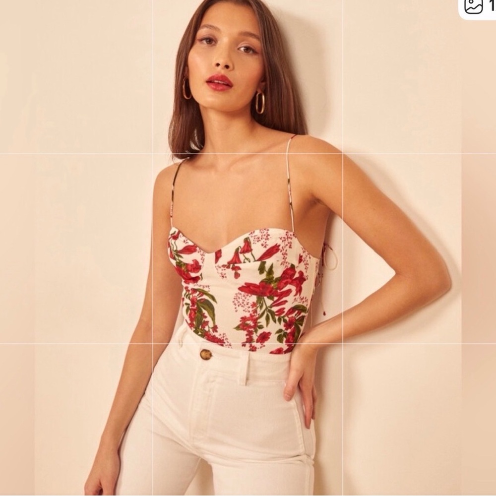 Reformation Floral Bustier Camisole in Cream and Red